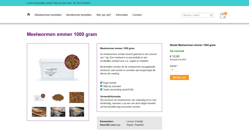 Website gemaakt voor Grislee meelwormenonline.nl